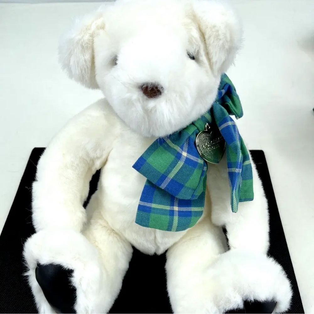 Vintage Gund 1992 Victoria’s Secret Plush White Teddy Bear  12 Inch Plaid Bow